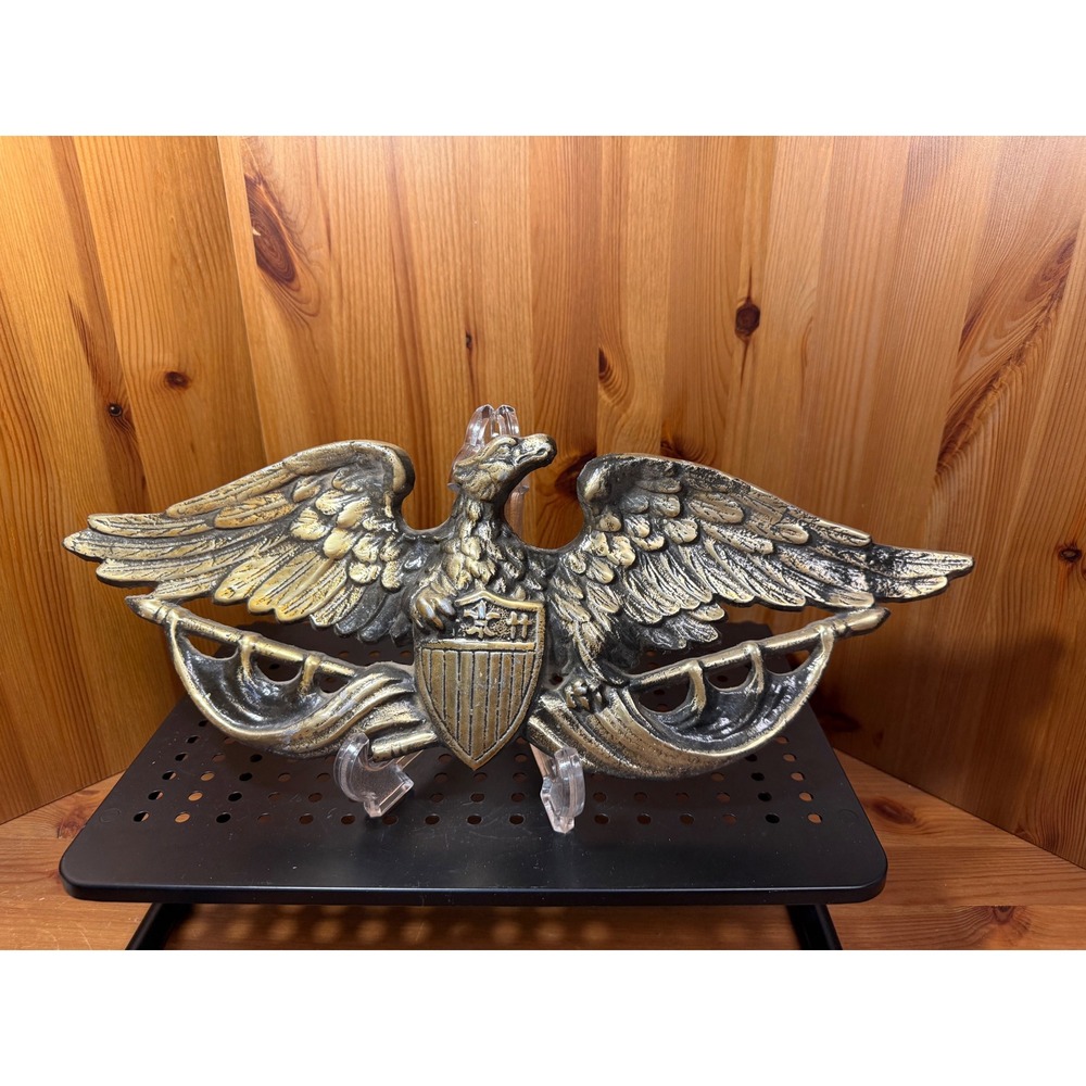 Vintage Cast Metal American Eagle Wall Plaque Shield Flag Patriotic 17"